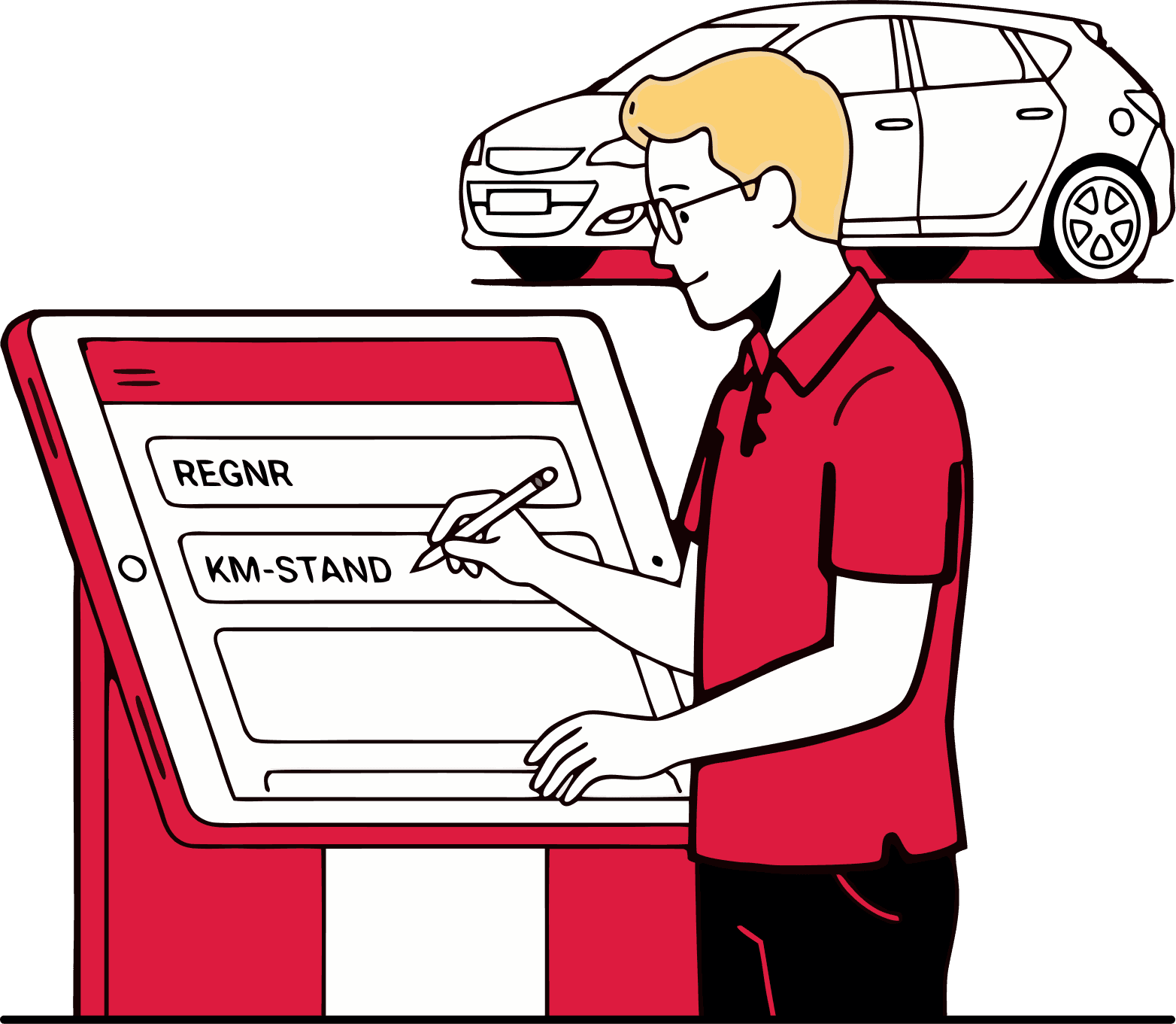 Illustration: person entering registration number and mileage to sell their car to Sonja.